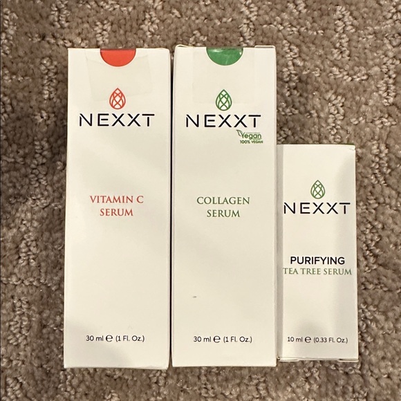 NEXXT Set Of 3 Serums Vitamin C Collagen and Tea Tree NEW IN BOX